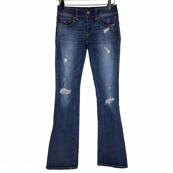 AMERICAN EAGLE OUTFITTERS Jeans Kick Boot Cut Super Stretch Denim Size 0 Regular - Picture 1 of 13